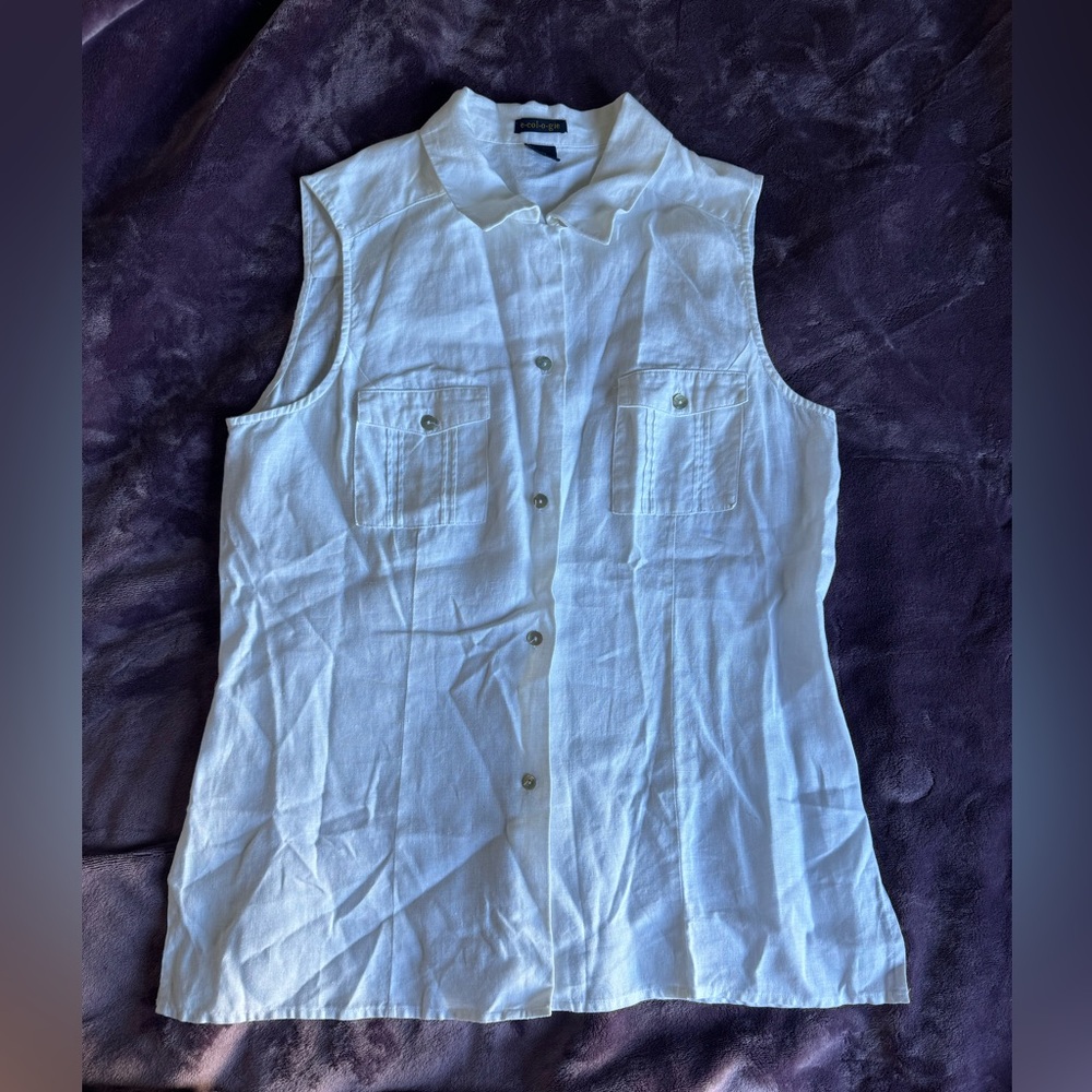 Linen White Button-Front Tank Top